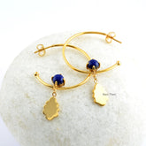 Hoop Earrings-Lapis Lazuli Round 6mm Gemstone Earrings-Handmade Earrings-Micron Gold Plated 925 Sterling Silver Drop Earrings-Christmas Gift